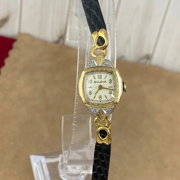 Vintage 1930’s Bulova 17 Jewel Movement 10K GF White Gold & 4 Diamonds - Picture 2 of 10